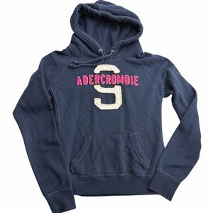 Abercrombie & Fitch Y2K Logo Hoodie‎ Navy Varsity Pullover Size Large